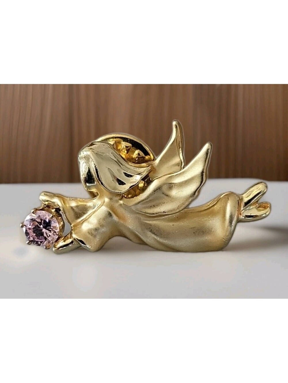 Vintage Gigio Christmas Brooch Pin Holiday Beautiful N87 Guardian Angel Pink CZ